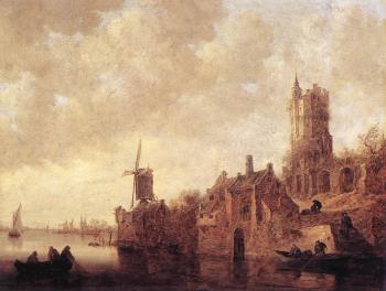 Jan Van Goyen : River Landscape with a Windmill and a Ruined Castle